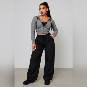 Zella Black Wide Leg Athletic Nylon Pants 10 Athleisure Active Track Pants Activ
